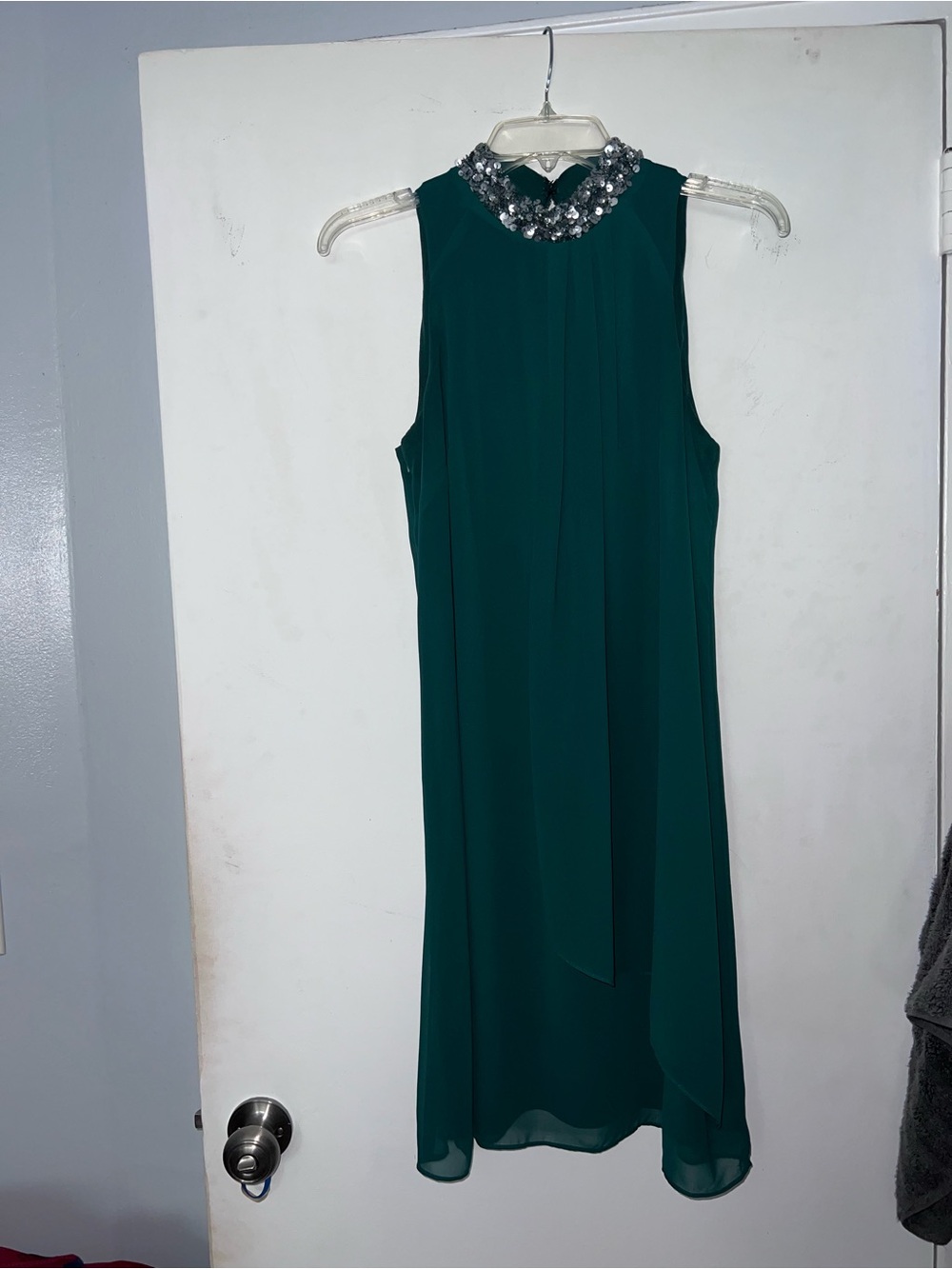 Scarlett Teal Sleeveless Midi Dress with Jeweled Collar